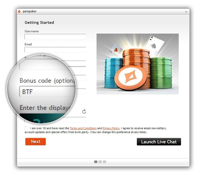 party online casino bonus code