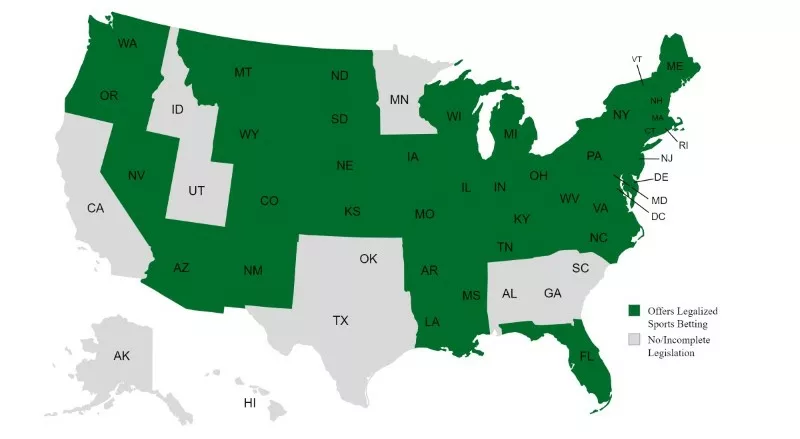 Map of Legalized USA Sports Betting